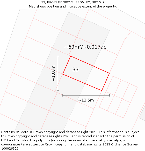 33, BROMLEY GROVE, BROMLEY, BR2 0LP: Plot and title map