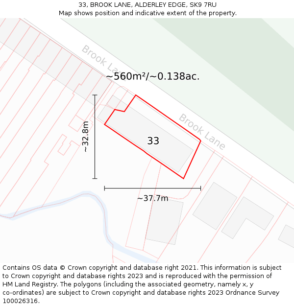 33, BROOK LANE, ALDERLEY EDGE, SK9 7RU: Plot and title map