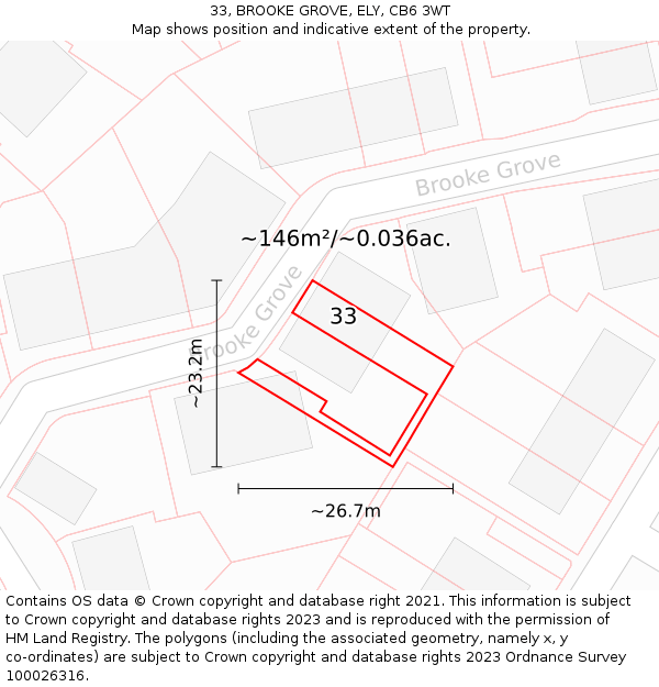 33, BROOKE GROVE, ELY, CB6 3WT: Plot and title map