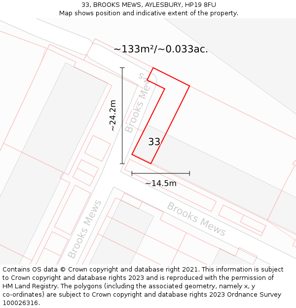 33, BROOKS MEWS, AYLESBURY, HP19 8FU: Plot and title map