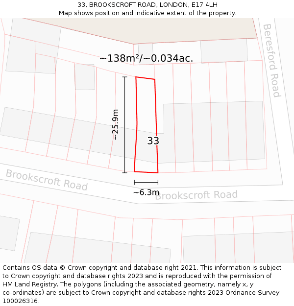 33, BROOKSCROFT ROAD, LONDON, E17 4LH: Plot and title map