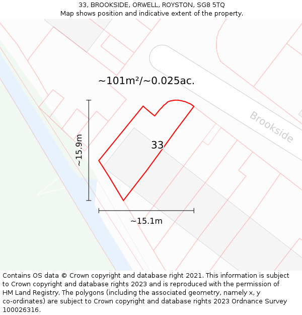 33, BROOKSIDE, ORWELL, ROYSTON, SG8 5TQ: Plot and title map