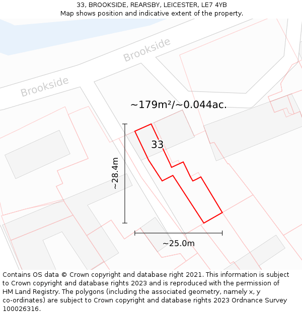 33, BROOKSIDE, REARSBY, LEICESTER, LE7 4YB: Plot and title map