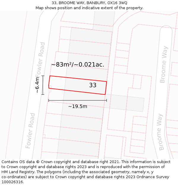 33, BROOME WAY, BANBURY, OX16 3WQ: Plot and title map