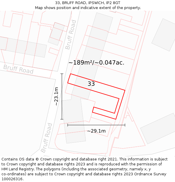 33, BRUFF ROAD, IPSWICH, IP2 8GT: Plot and title map