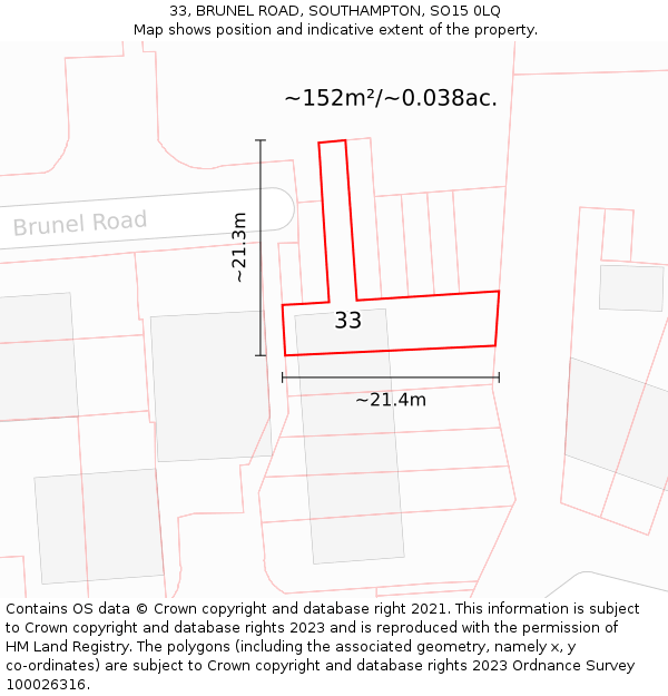 33, BRUNEL ROAD, SOUTHAMPTON, SO15 0LQ: Plot and title map