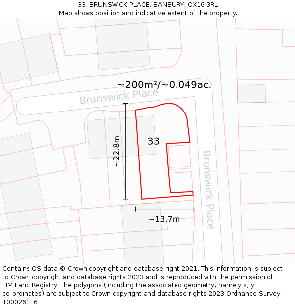 33, BRUNSWICK PLACE, BANBURY, OX16 3RL: Plot and title map