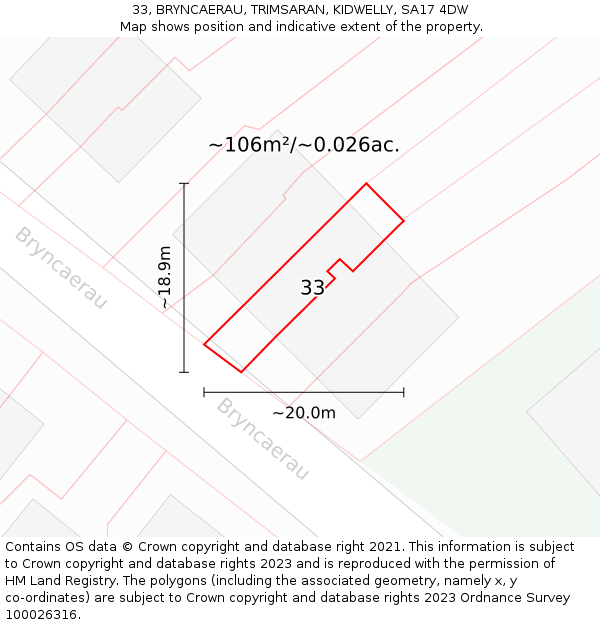 33, BRYNCAERAU, TRIMSARAN, KIDWELLY, SA17 4DW: Plot and title map