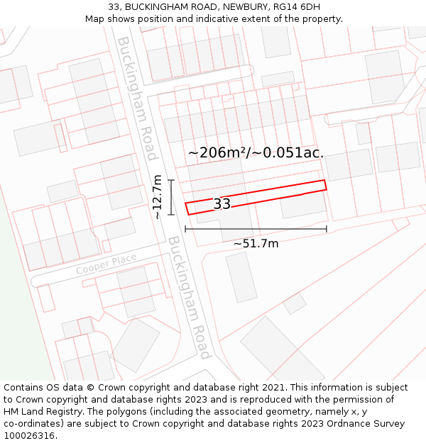 33, BUCKINGHAM ROAD, NEWBURY, RG14 6DH: Plot and title map