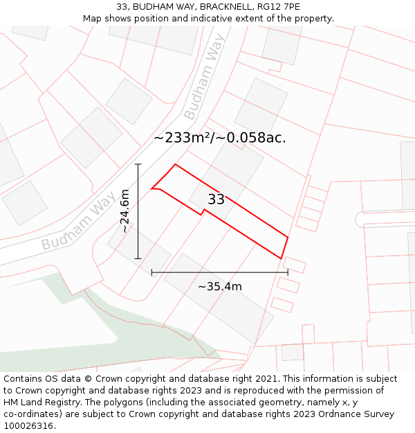 33, BUDHAM WAY, BRACKNELL, RG12 7PE: Plot and title map