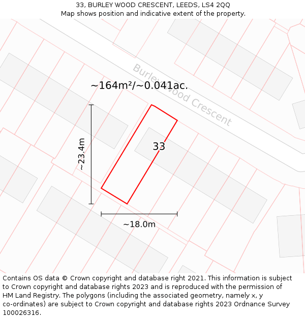 33, BURLEY WOOD CRESCENT, LEEDS, LS4 2QQ: Plot and title map