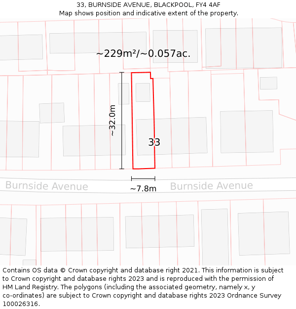 33, BURNSIDE AVENUE, BLACKPOOL, FY4 4AF: Plot and title map