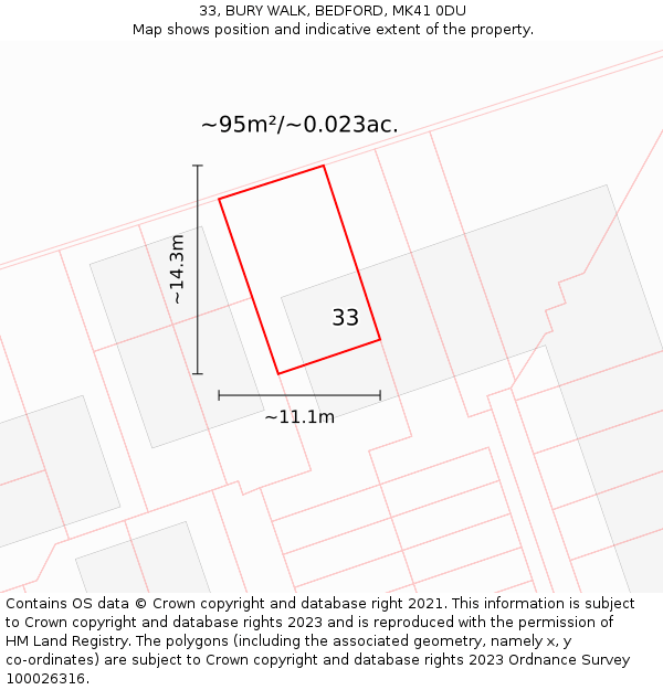 33, BURY WALK, BEDFORD, MK41 0DU: Plot and title map