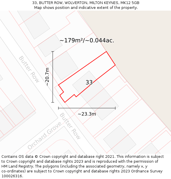 33, BUTTER ROW, WOLVERTON, MILTON KEYNES, MK12 5GB: Plot and title map