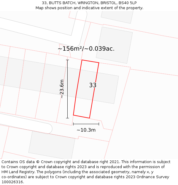 33, BUTTS BATCH, WRINGTON, BRISTOL, BS40 5LP: Plot and title map
