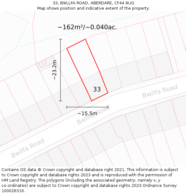 33, BWLLFA ROAD, ABERDARE, CF44 8UG: Plot and title map