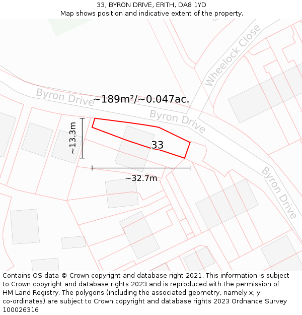 33, BYRON DRIVE, ERITH, DA8 1YD: Plot and title map