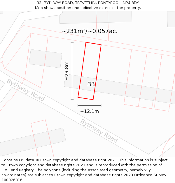 33, BYTHWAY ROAD, TREVETHIN, PONTYPOOL, NP4 8DY: Plot and title map