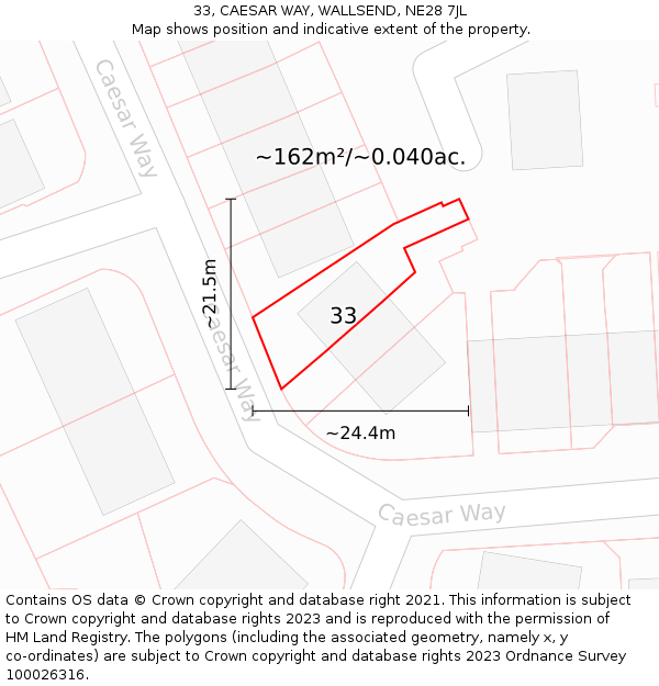 33, CAESAR WAY, WALLSEND, NE28 7JL: Plot and title map