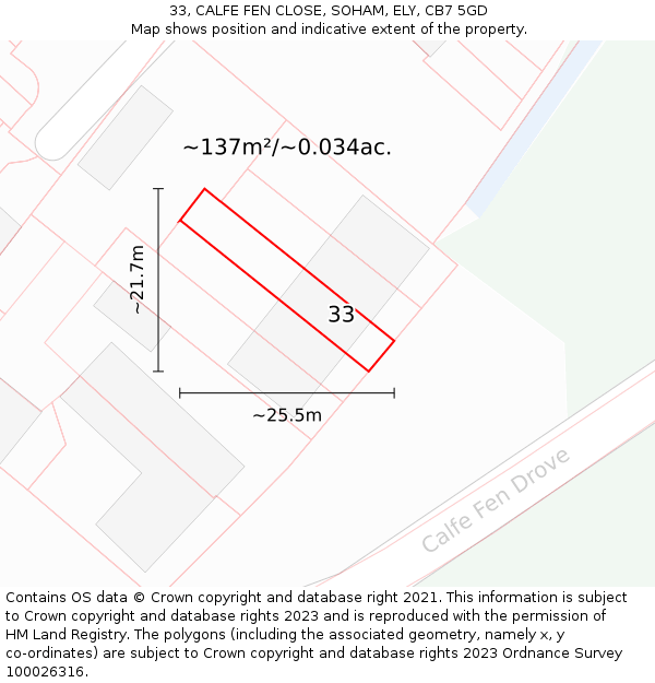 33, CALFE FEN CLOSE, SOHAM, ELY, CB7 5GD: Plot and title map