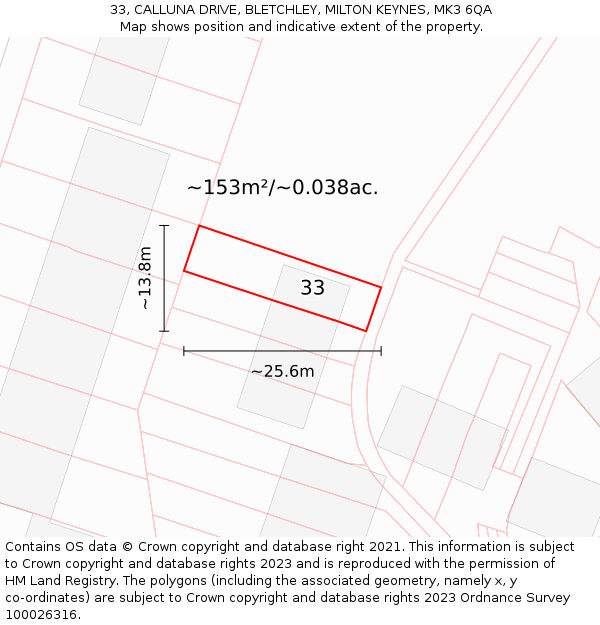 33, CALLUNA DRIVE, BLETCHLEY, MILTON KEYNES, MK3 6QA: Plot and title map