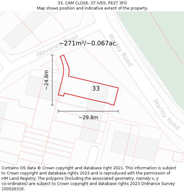 33, CAM CLOSE, ST IVES, PE27 3FG: Plot and title map