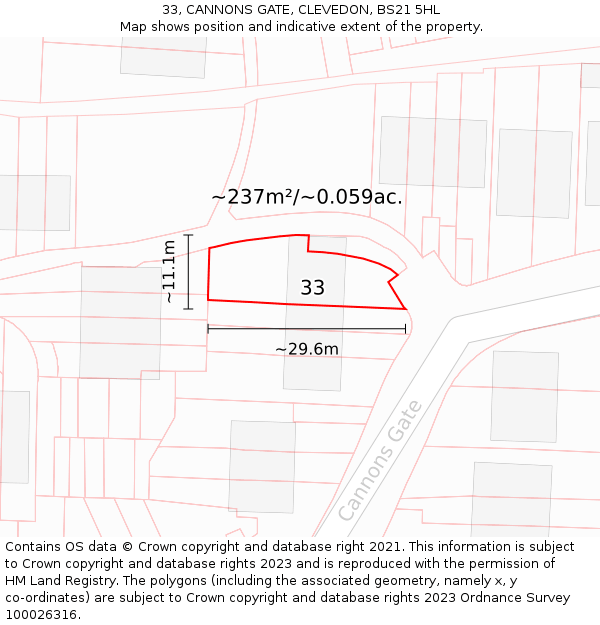 33, CANNONS GATE, CLEVEDON, BS21 5HL: Plot and title map