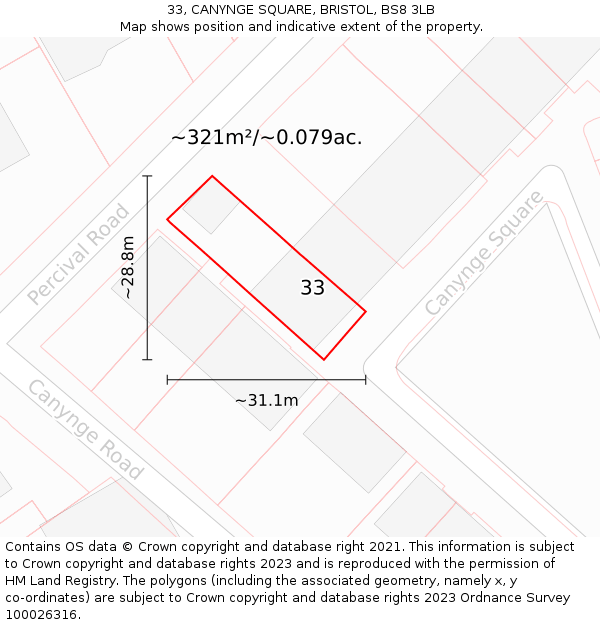 33, CANYNGE SQUARE, BRISTOL, BS8 3LB: Plot and title map