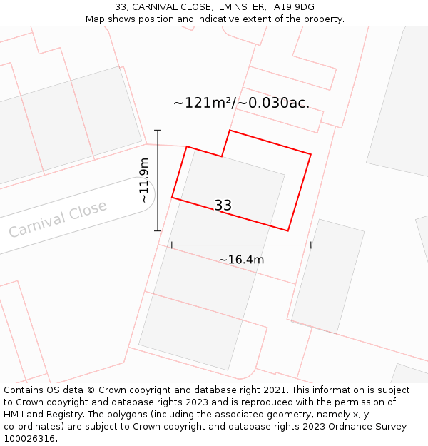 33, CARNIVAL CLOSE, ILMINSTER, TA19 9DG: Plot and title map