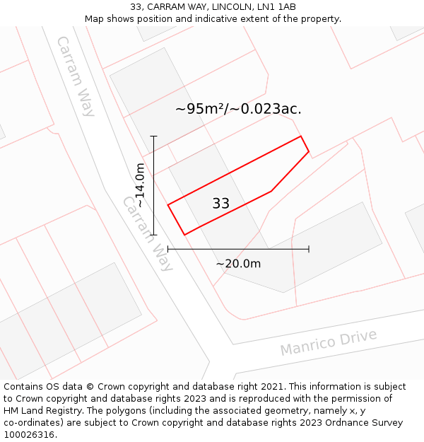 33, CARRAM WAY, LINCOLN, LN1 1AB: Plot and title map
