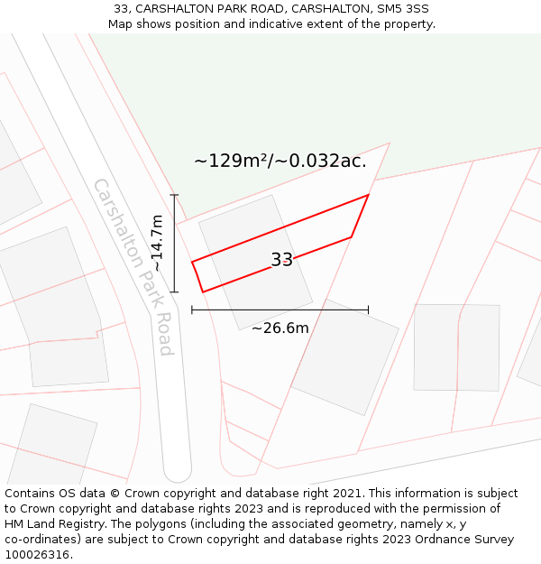 33, CARSHALTON PARK ROAD, CARSHALTON, SM5 3SS: Plot and title map