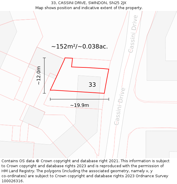 33, CASSINI DRIVE, SWINDON, SN25 2JX: Plot and title map