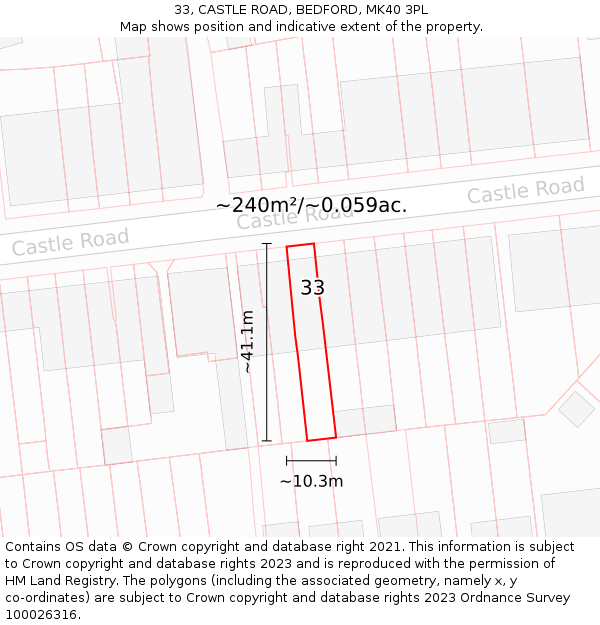 33, CASTLE ROAD, BEDFORD, MK40 3PL: Plot and title map