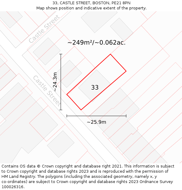 33, CASTLE STREET, BOSTON, PE21 8PN: Plot and title map