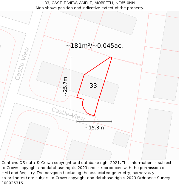 33, CASTLE VIEW, AMBLE, MORPETH, NE65 0NN: Plot and title map