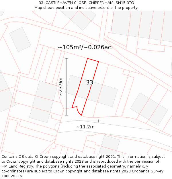 33, CASTLEHAVEN CLOSE, CHIPPENHAM, SN15 3TG: Plot and title map