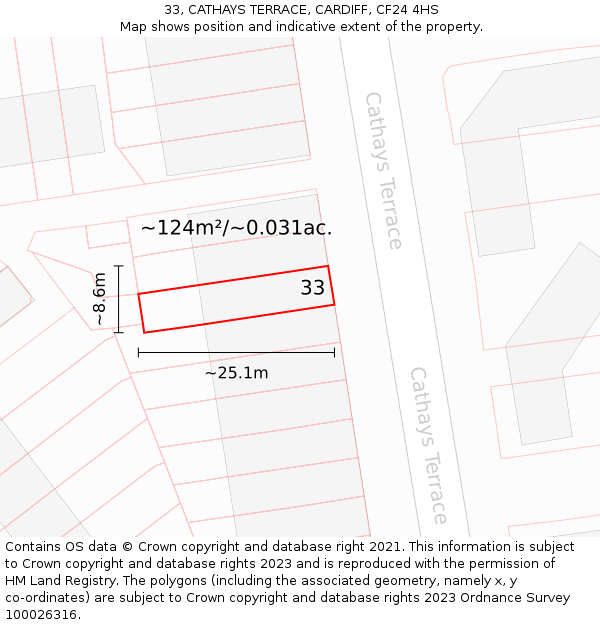 33, CATHAYS TERRACE, CARDIFF, CF24 4HS: Plot and title map