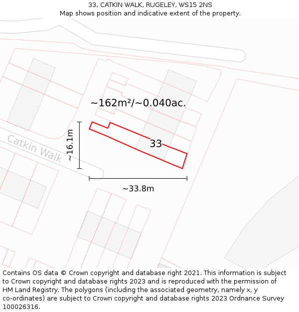 33, CATKIN WALK, RUGELEY, WS15 2NS: Plot and title map