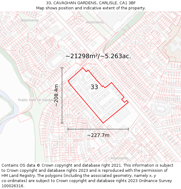 33, CAVAGHAN GARDENS, CARLISLE, CA1 3BF: Plot and title map