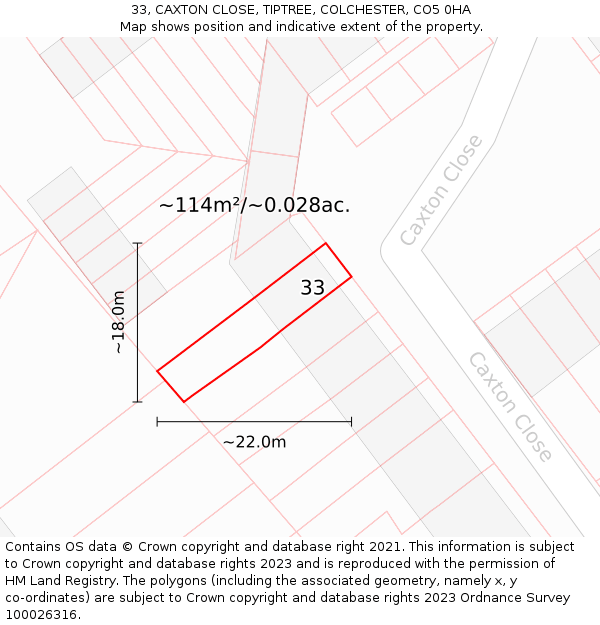 33, CAXTON CLOSE, TIPTREE, COLCHESTER, CO5 0HA: Plot and title map