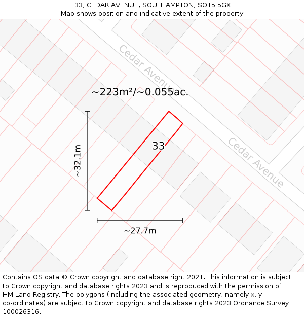 33, CEDAR AVENUE, SOUTHAMPTON, SO15 5GX: Plot and title map