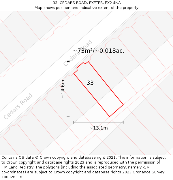 33, CEDARS ROAD, EXETER, EX2 4NA: Plot and title map