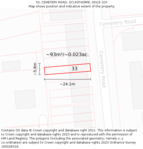 33, CEMETERY ROAD, SCUNTHORPE, DN16 1DY: Plot and title map