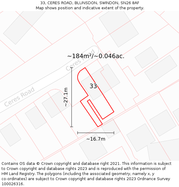 33, CERES ROAD, BLUNSDON, SWINDON, SN26 8AF: Plot and title map