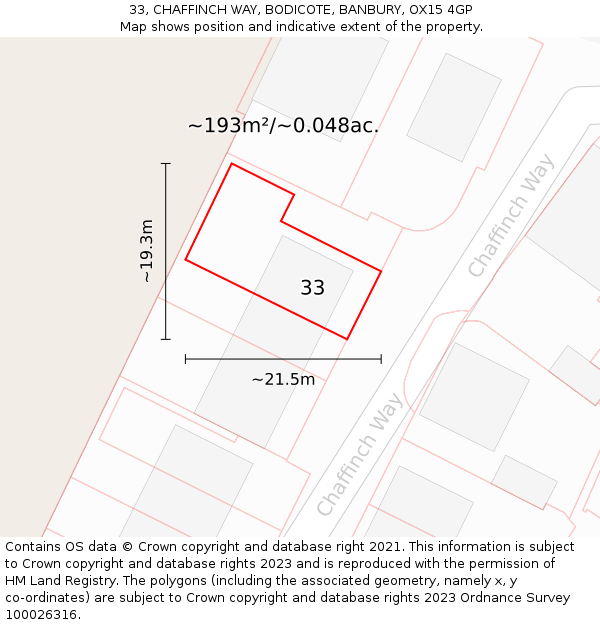 33, CHAFFINCH WAY, BODICOTE, BANBURY, OX15 4GP: Plot and title map