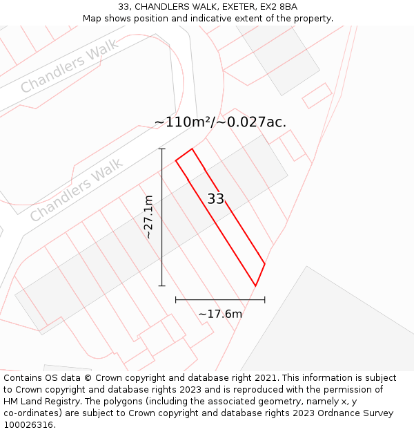 33, CHANDLERS WALK, EXETER, EX2 8BA: Plot and title map
