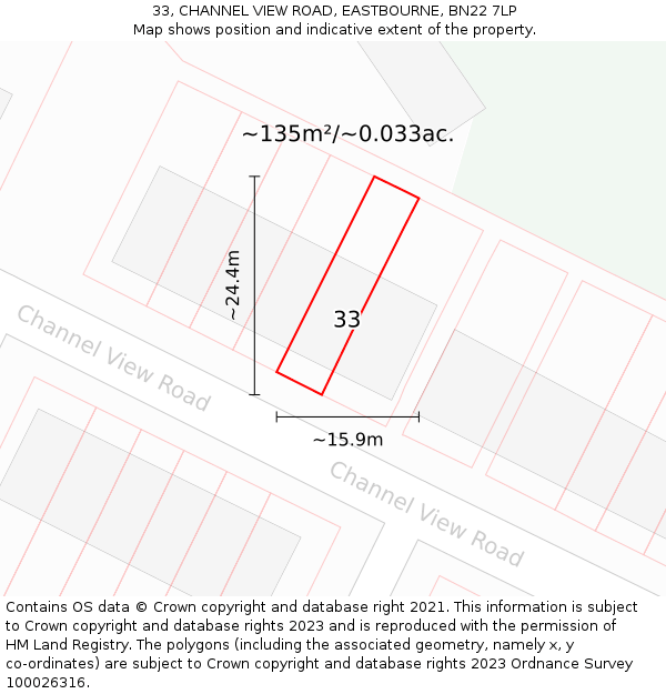 33, CHANNEL VIEW ROAD, EASTBOURNE, BN22 7LP: Plot and title map