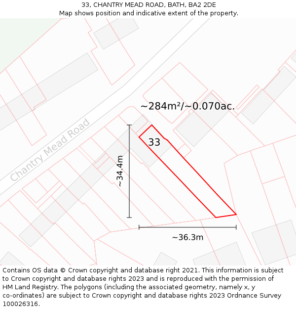 33, CHANTRY MEAD ROAD, BATH, BA2 2DE: Plot and title map