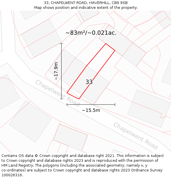 33, CHAPELWENT ROAD, HAVERHILL, CB9 9SB: Plot and title map