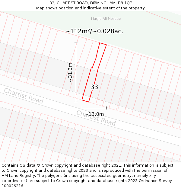 33, CHARTIST ROAD, BIRMINGHAM, B8 1QB: Plot and title map